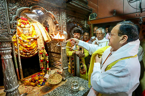 JP Nadda at the Kaal Bhairav Temple